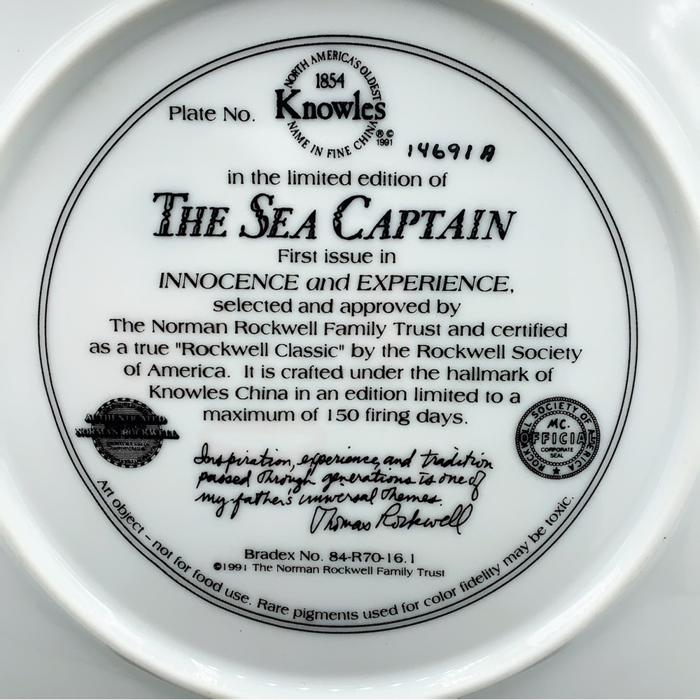 Norman Rockwell "The Sea Captain" Limited Edition Knowles China Decorative Plate - Picture 3 of 3